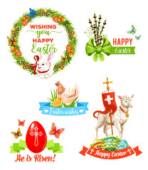 Easter holiday wishes cartoon emblem set