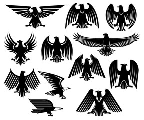 Obraz premium Orzeł wektorowe heraldyczne ikony lub zestaw emblematów
