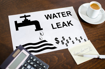 Water leak concept on a paper