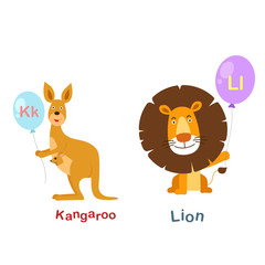 Illustration Isolated Alphabet Letter K-kangaroo,L-lion