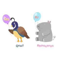 Illustration Isolated Alphabet Letter Q-quail,,R-rhinoceros