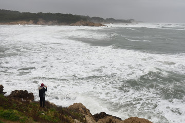 Fototapeta na wymiar storm of east wind in the Mediterranean ,Empuries, Costa Brava, Girona,Spain