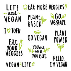 Vegan signs set. Vector hand written text