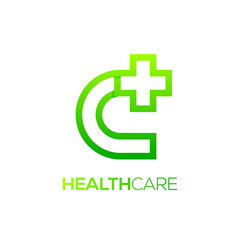 Letter C cross plus logo Green color,Medical healthcare hospital Logotype