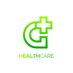 Fototapeta premium Letter G cross plus logo Green color,Medical healthcare hospital Logotype