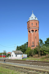 City water tower of Velau and crossing post. Znamensk, Kaliningrad region