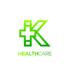 Obraz premium Letter K cross plus logo Green color,Medical healthcare hospital Logotype