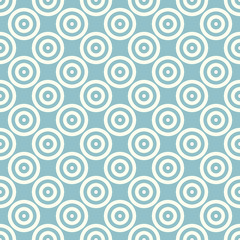 Abstract background seamless mosaic of concentric circles in diagonal arrangement on navy blue background. Retro design vector wallpaper.