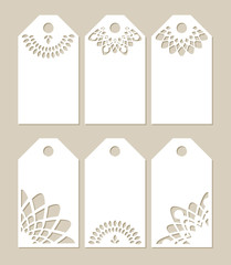 Set stencil labels with carved openwork pattern. Image suitable for laser cutting