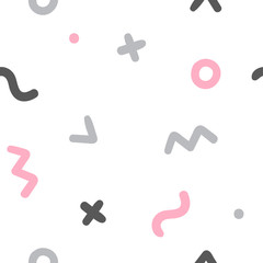 Pink and grey symbols on a white background. Vector hand drawn illustration