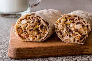 Chicken shawarma durum kebab with ayran or buttermilk / Tantuni.