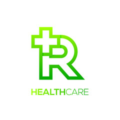 Fototapeta premium Letter R cross plus logo Green color,Medical healthcare hospital Logotype