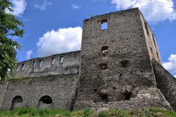 View of an architectural monument of the 17th century - building a stone castle in the Ukrainian city Chortkiv
