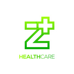 Letter Z cross plus logo Green color,Medical healthcare hospital Logotype