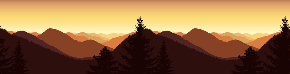 Panorama of autumn mountains. Golden shades. Seamless hills.