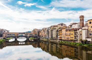 City view of Ponte Vecchio bridge and the Arno River in Florence, Italy