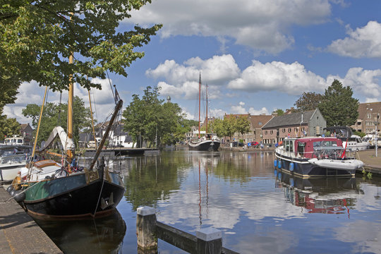 Meppel the Netherlands. Canal and boats. Stoombootkade. Sluisgracht. Drenthe.