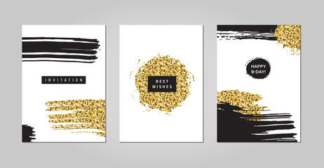 Black & gold doodles and scribbles design vector set. Part one.