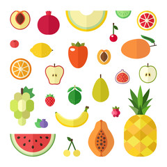 Fruit flat style big vector icon set (isolated).
