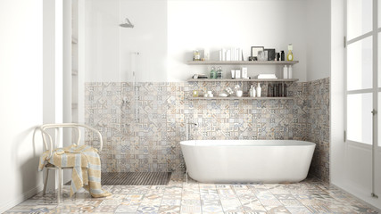 Obraz na płótnie Canvas Scandinavian bathroom, classic white vintage interior design