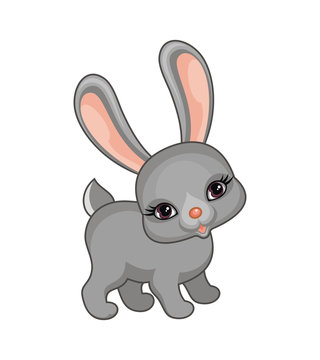 The vector image of a ridiculous bunny in cartoon style isolated on a white background.