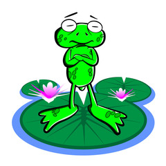 Frog cartoon vector standing on lotus leaf