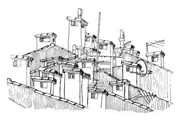 Vector sketch of roofs and chimneys