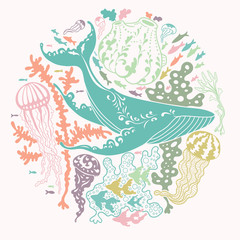 Whale in the sea. Vector illustration