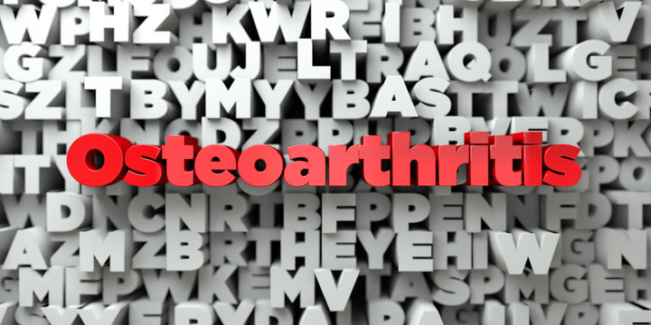 Osteoarthritis -  Red text on typography background - 3D rendered royalty free stock image. This image can be used for an online website banner ad or a print postcard.