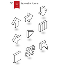 Isometric Line icons. Stylized 3D icons for web and mobile devices.