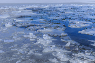 Frozen ice floe on Lake Nohur.Gabala.Azerbaijan