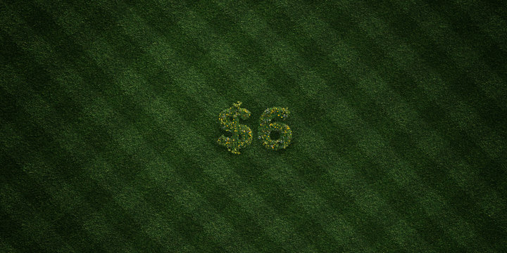 $6 - fresh Grass letters with flowers and dandelions - 3D rendered royalty free stock image. Can be used for online banner ads and direct mailers..