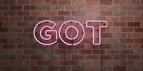 Obraz premium GOT - fluorescent Neon tube Sign on brickwork - Front view - 3D rendered royalty free stock picture. Can be used for online banner ads and direct mailers..