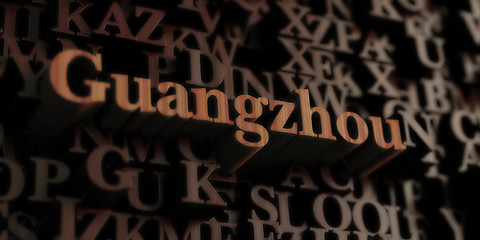 Naklejka na ściany i meble Guangzhou - Wooden 3D rendered letters/message. Can be used for an online banner ad or a print postcard.
