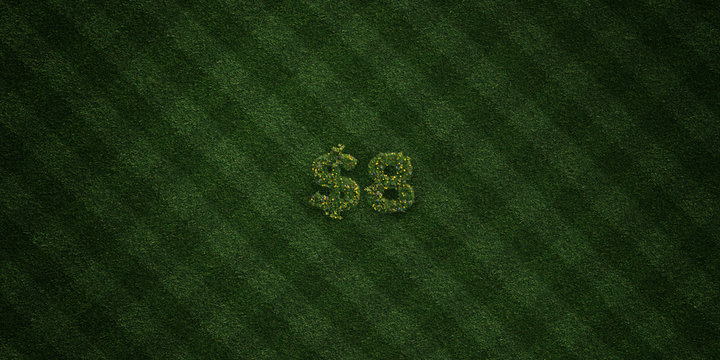 $8 - fresh Grass letters with flowers and dandelions - 3D rendered royalty free stock image. Can be used for online banner ads and direct mailers..