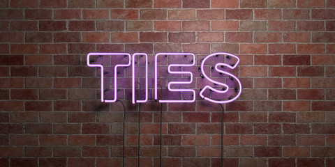TIES - fluorescent Neon tube Sign on brickwork - Front view - 3D rendered royalty free stock picture. Can be used for online banner ads and direct mailers..