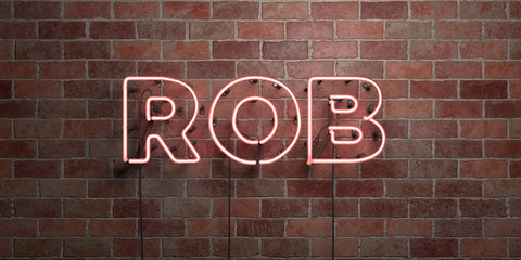 Obraz premium ROB - fluorescent Neon tube Sign on brickwork - Front view - 3D rendered royalty free stock picture. Can be used for online banner ads and direct mailers..