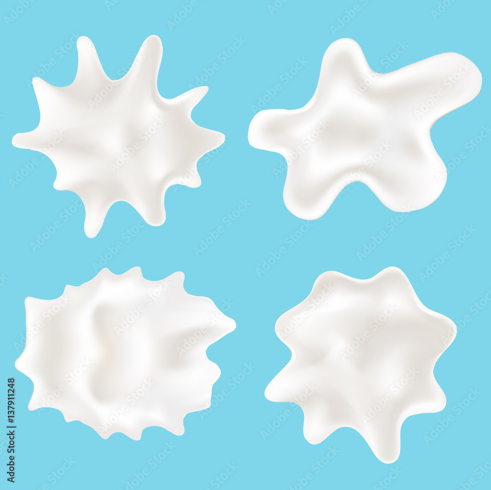 Poster Fallen Milk Drops or Splashes Set. Vector