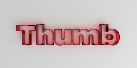 Thumb - Red glass text on white background - 3D rendered royalty free stock image.