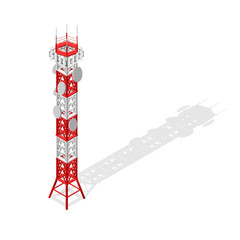 Communications Tower Mobile Phone Base or Radio Isometric View. Vector