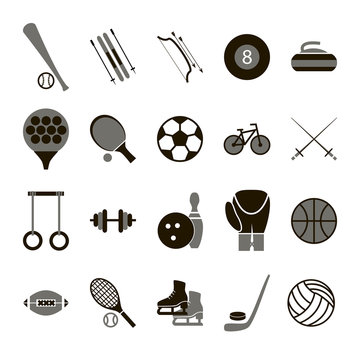 Sport Icon Signs and Symbols Black Set. Vector