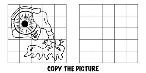 Copy the picture. Crazy alien monster. An educational, fun activity for children to help improve their drawing skills.