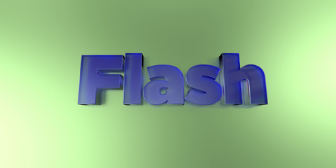 Flash - colorful glass text on vibrant background - 3D rendered royalty free stock image.