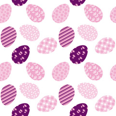 Seamless pattern with white Easter eggs and polka dots or confetti on white background. Vector illustration. spring repeatable motif for fabric, wrapping paper, cards