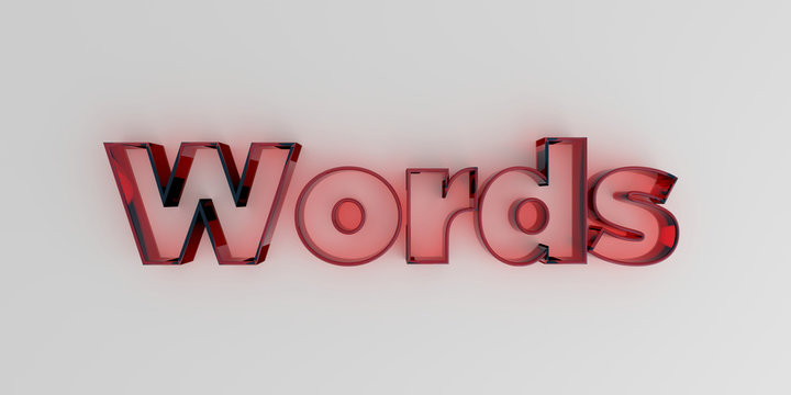 Words - Red glass text on white background - 3D rendered royalty free stock image.