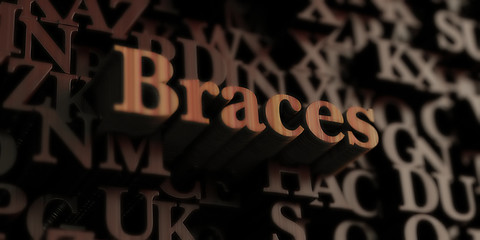 braces - Wooden 3D rendered letters/message.  Can be used for an online banner ad or a print postcard.