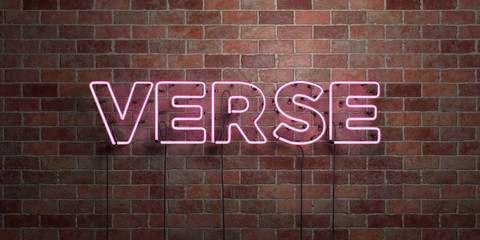 VERSE - fluorescent Neon tube Sign on brickwork - Front view - 3D rendered royalty free stock picture. Can be used for online banner ads and direct mailers..