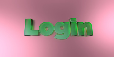 Login - colorful glass text on vibrant background - 3D rendered royalty free stock image.