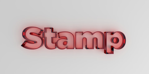 Stamp - Red glass text on white background - 3D rendered royalty free stock image.