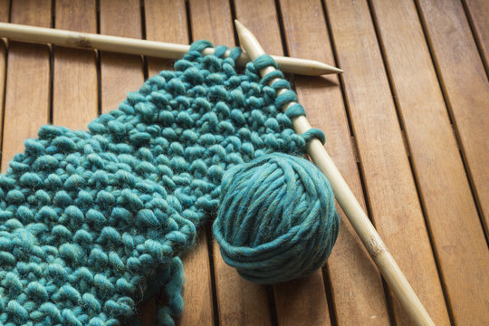 Woolen scarf knitting project